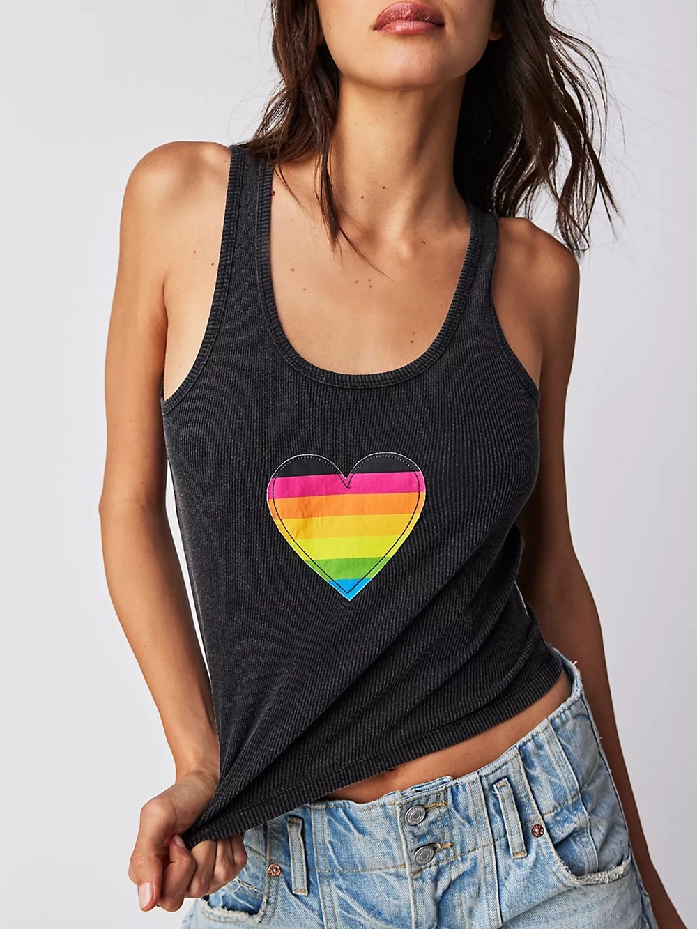 The Laundry Room x Free People Infinite Love Charcoal Rib Graphic Tank Top NWT